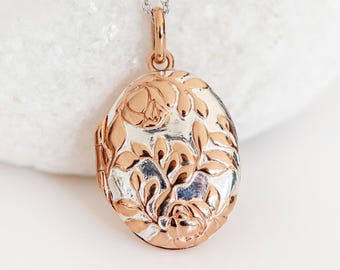 Personalised Rose Gold Plated Sterling Silver Queen Of Flowers Locket