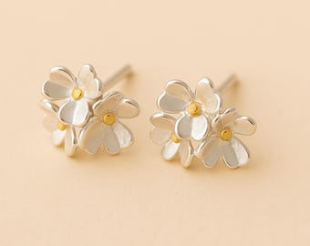 Sterling Silver Forget Me Not Trio Stud Earrings