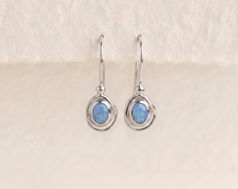 Opal Drop Earrings in Molten Sterling Silver