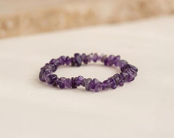 Personalised Amethyst Gemstone Stretch Bracelet In Sterling Silver