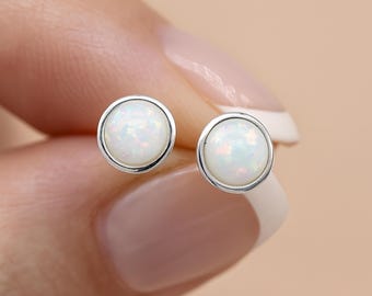Sterling Silver White Opal Stud Earrings