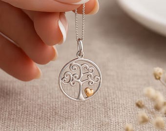 Personalised Sterling Silver Tree of Life Pendant Necklace with Heart