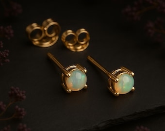 Solid 9ct Gold October Ethiopian Opal Birthstone Stud Earrings