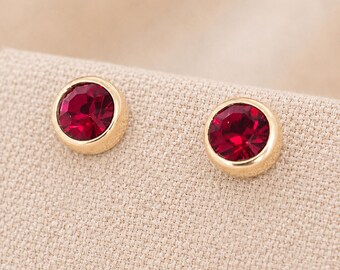 7mm Gold Plated Sterling Silver Ruby CZ Stud Earrings