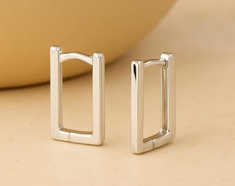 Sterling Silver Rectangle Huggie Hoop Earrings