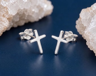 Personalised Cross Stud Earrings In Sterling Silver