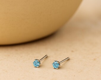 Sterling Silver Aquamarine Micro Stud Earrings