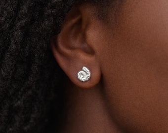Sterling Silver Ammonite Fossil Stud Earrings – 6mm