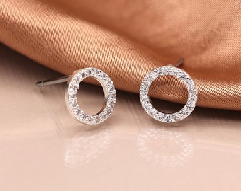 Sterling Silver CZ Karma Circle Stud Earrings