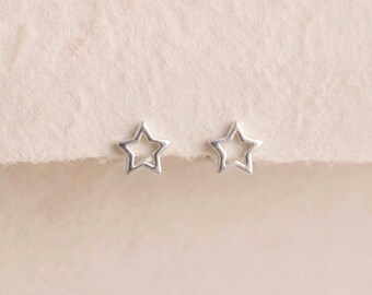 Open Star Stud Earrings in Sterling Silver
