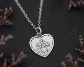 Personalised Sterling Silver St Christopher Heart Necklace