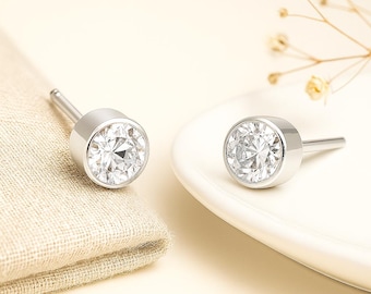 April Birthstone Stud Earrings • Round Sterling Silver CZ Studs • Dainty Gift for Her • Minimal Sparkle • Diamond Alternative •