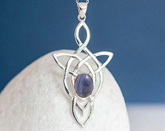 Genuine Iolite Celtic Knot Necklace in Sterling Silver, Motherhood Knot, 21st Wedding Anniversary Gift, Purple Iolite Necklace