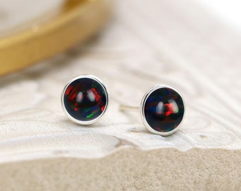 Sterling Silver Black Opal Stud Earrings