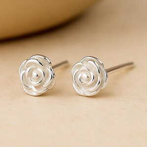 Sterling Silver Rose Flower Stud Earrings