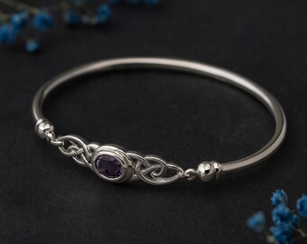 Sterling Silver Celtic Amethyst Bangle