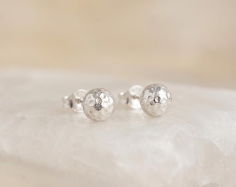 Ball Stud Earrings in Hammered Sterling Silver