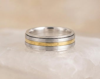 Personalised Gold Stripe Spinner Ring in Stainless Steel
