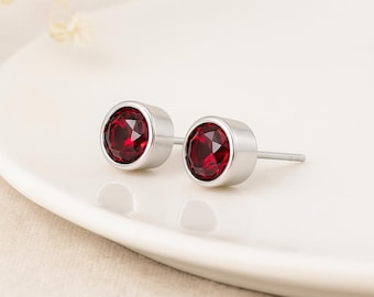 Ruby Red CZ Sterling Silver Stud Earrings: July Birthstone Gift