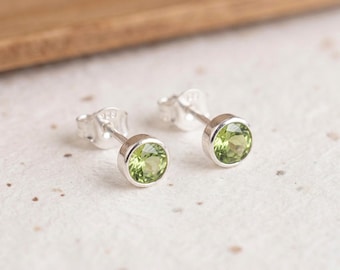 August Peridot Birthstone Stud Earrings in Sterling Silver