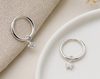 Sterling Silver Star Charm Hoop Earrings