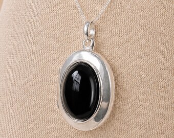 Personalised Sterling Silver Black Onyx Gemstone Photo Locket Necklace