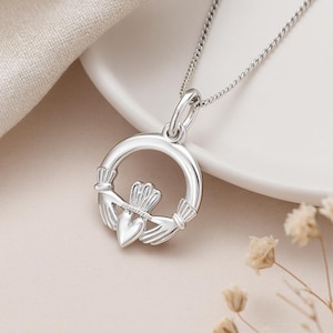 Claddagh Pendant • Sterling Silver Irish Love & Loyalty Charm • Personalised Disc Option • Gift for Her • Heritage Friendship Necklace