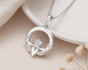 Claddagh Pendant • Sterling Silver Irish Love & Loyalty Charm • Personalised Disc Option • Gift for Her • Heritage Friendship Necklace