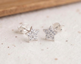 Sparkling Star Stud Earrings in Sterling Silver