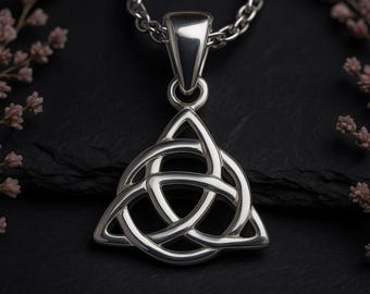 Mens Personalised Sterling Silver Celtic Triquetra Necklace