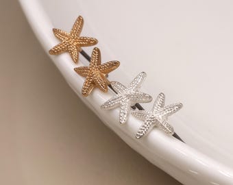 Starfish Stud Earrings • Gold and  Silver Plated Sea-Inspired Studs • 10mm Beach Jewellery • Nautical Gift for Her • Ocean Lover Earrings •