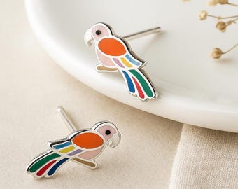 Girls Sterling Silver Parrot Stud Earrings