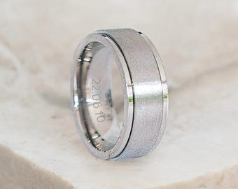 Mens Personalised Classic Silver Steel Spinner Ring