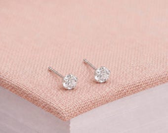 4mm Sterling Silver Clear Crystal Stud Earrings