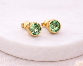 Gold Plated Sterling Silver August Peridot Birthstone Stud Earrings – 7mm