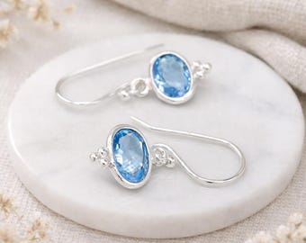 Sterling Silver Blue Topaz Drop Earrings – 10mm X 8mm