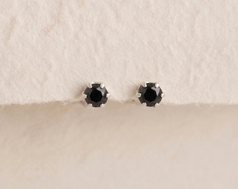 Personalised Tiny Jet Black Stud Earrings In Sterling Silver