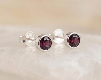 Personalised February Amethyst Birthstone Stud Earrings in Sterling Silver