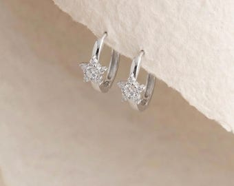 Star Hoop Earrings in Sterling Silver with Cubic Zirconia