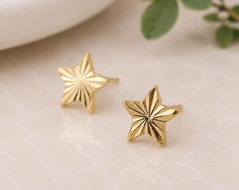 Gold Plated Sterling Silver Textured Star Stud Earrings