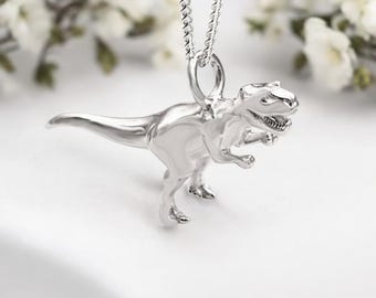 Personalised Sterling Silver T Rex Dinosaur Necklace