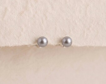 Personalised Tiny Grey Freshwater Pearl Stud Earrings In Sterling Silver