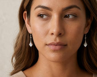 Sterling Silver Mother of Pearl Diamond Drop Earrings