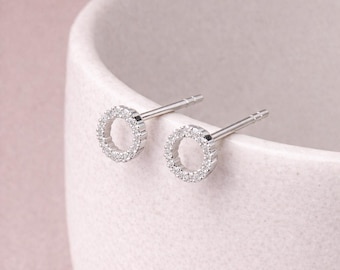 Sterling Silver And Moissanite Diamond Open Circle Stud Earrings  – 10mm