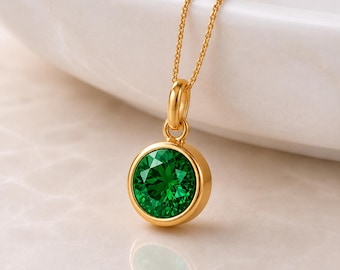 Personalised Gold Plated Sterling Silver May Birthstone Emerald Pendant Necklace
