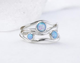 Molten Sterling Silver Three Opal Ring