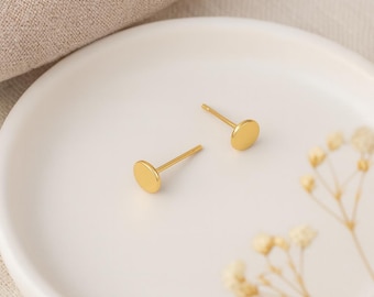 Gold Disc Stud Earrings • 18ct Gold-Plated Sterling Silver • Micro Minimalist Studs • Everyday Gold Earrings • Dainty Gift for Her •