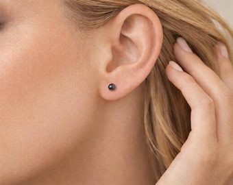 Sterling Silver Black Peacock Freshwater Pearl Micro Stud Earrings – 3mm