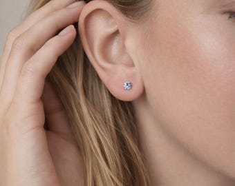 Sterling Silver March Aquamarine Birthstone Micro Stud Earrings – 4mm