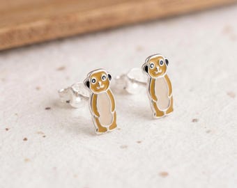 Personalised Meerkat Stud Earrings in Sterling Silver